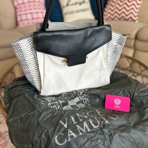 Vince Camuto Black and Cream Shoulder Bag